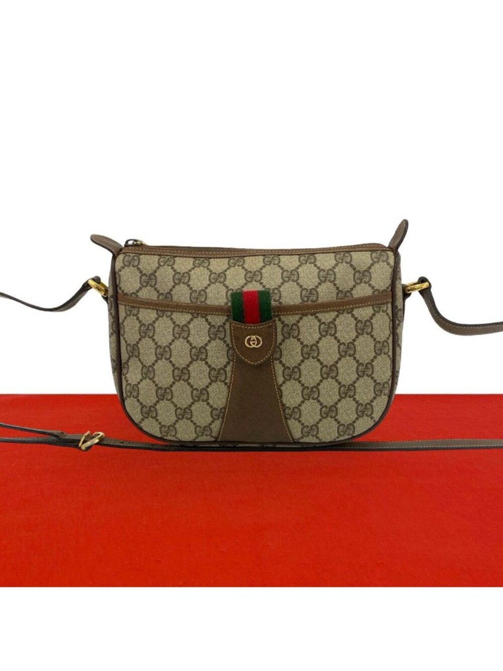 Gucci Vintage Sherry Line GG Logo Pattern Leather Shoulder Bag Pochette Brown